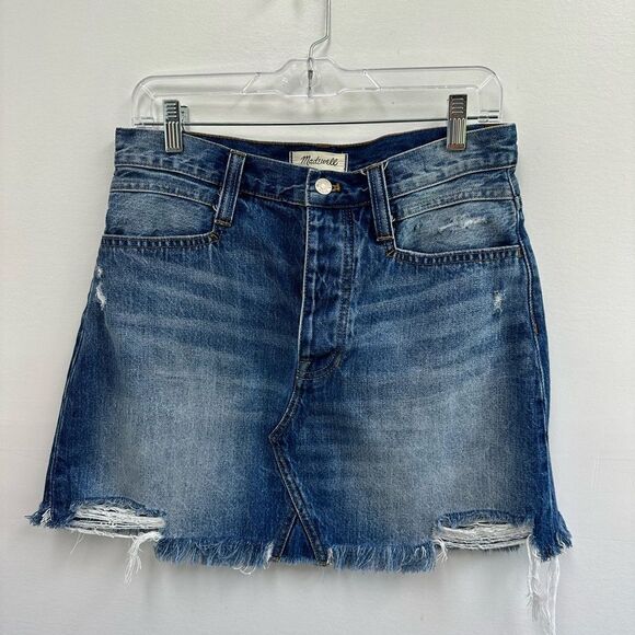 Madewell Rigid Denim Straight Mini Skirt: Destructed Edition Size 28 - Picture 3 of 8